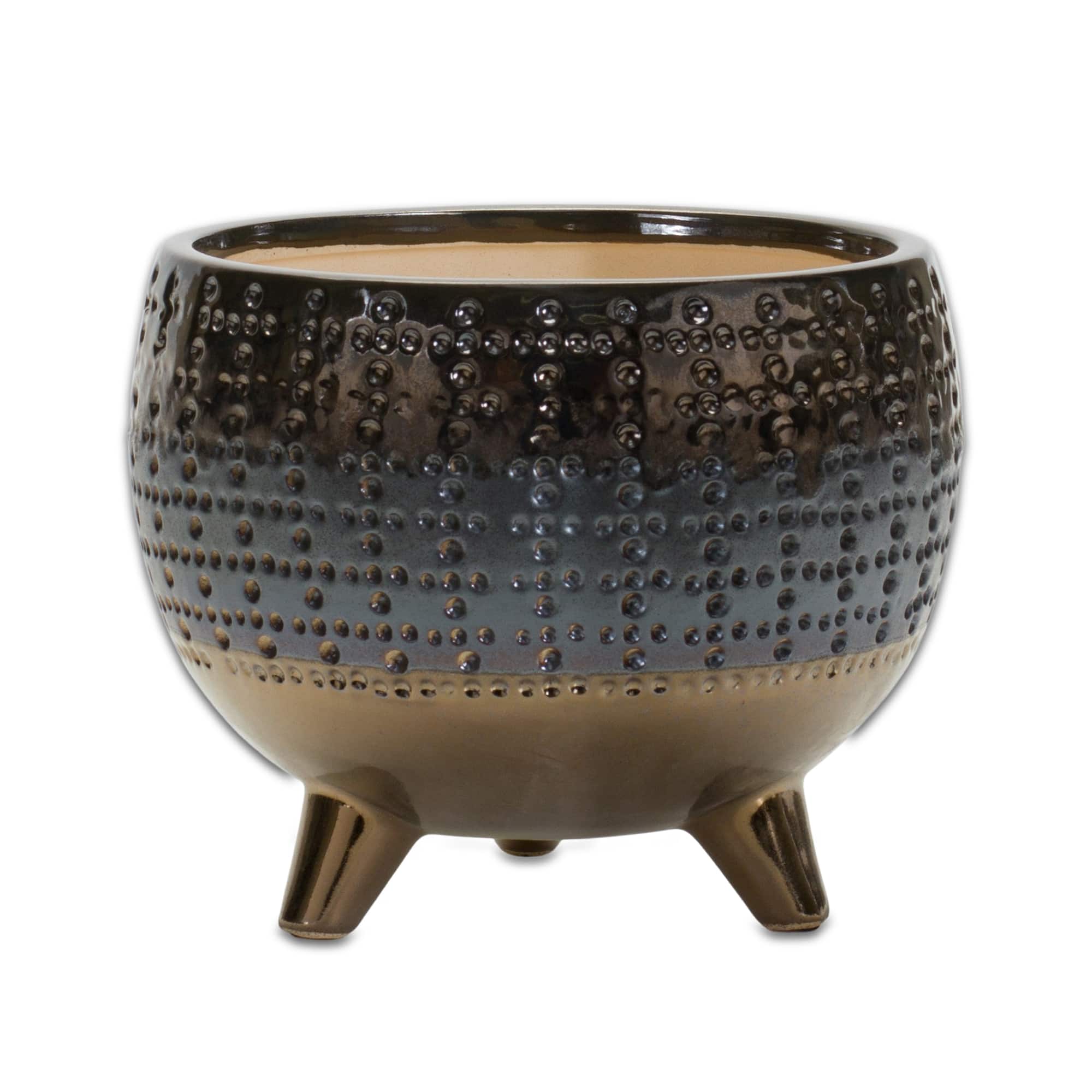 6" Dotted Ceramic Planter with Pewter Accent